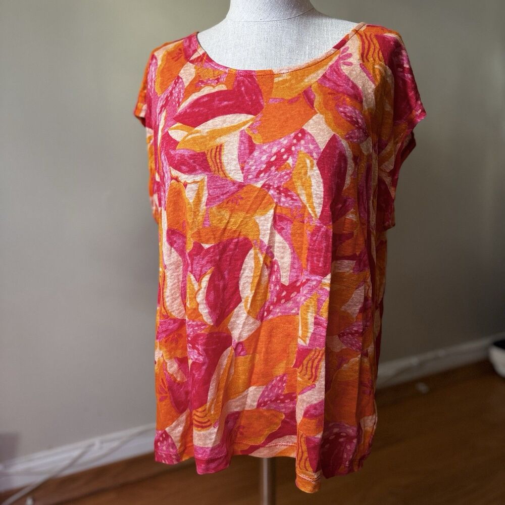 Cynthia Rowley Women's 100% Linen Botanical Floral Top Blouse Cottage Boho Sz L